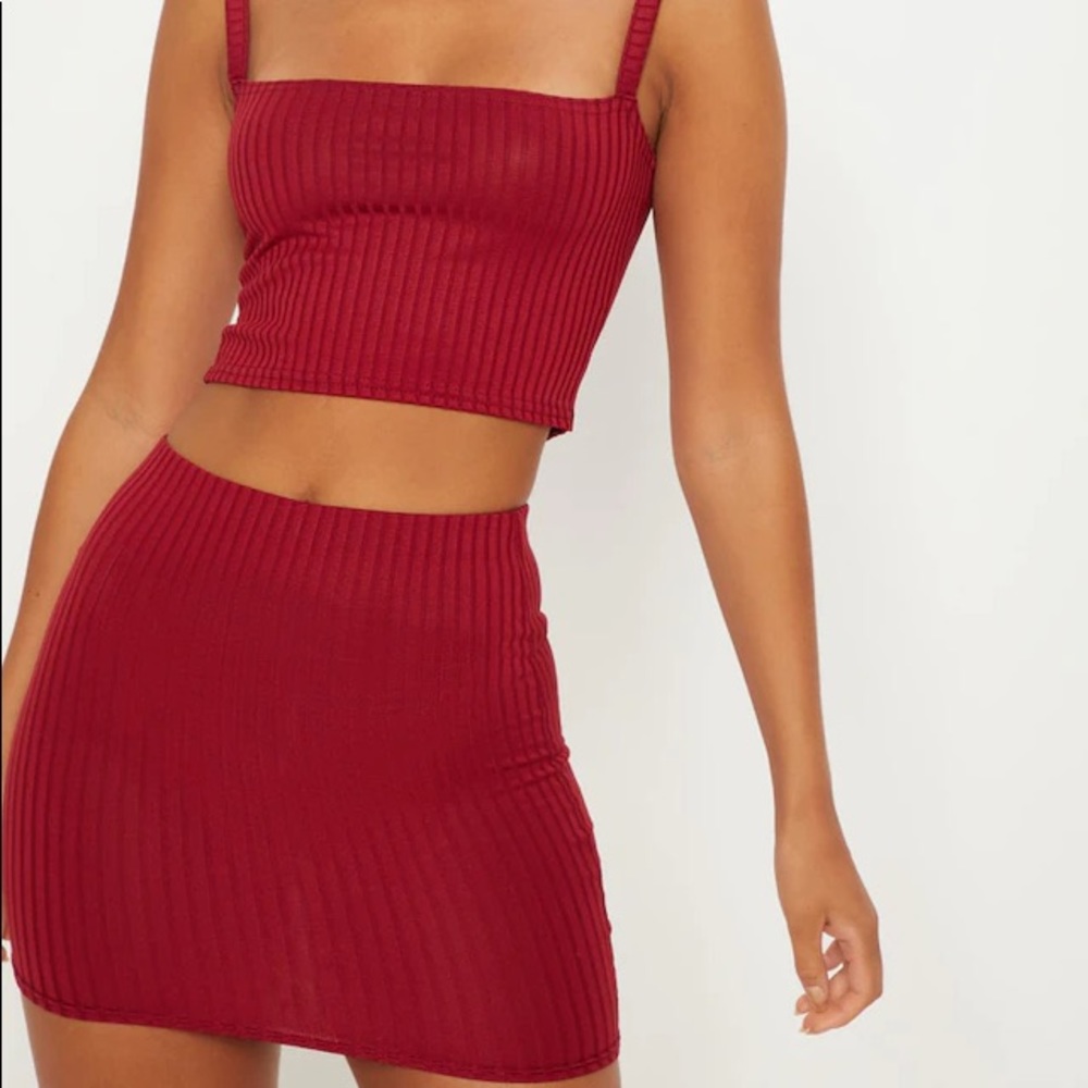 PLT Burgundy Ribbed Mini Skirt only